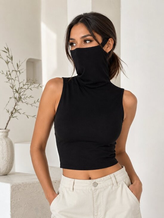 Fashion Nova Tops - Fashion Nova Antisocial Black Mask Crop Top NIP | M